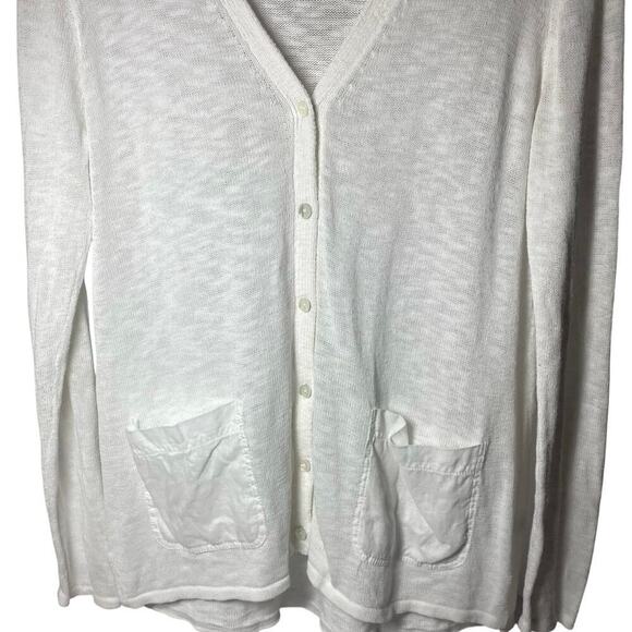 PUREJILL Women’s Cotton/Linen Cardigan, Buttoned Up, 2 Pkt, Long Slv, White, M. - Picture 6 of 11